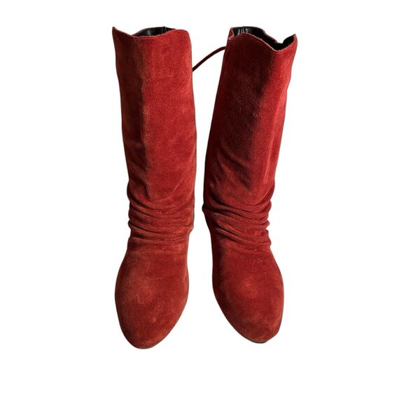 Stagelight Women’s  Red Velvet Suede Slouch Boots Flat.  Mid Calf. Size 7.5 - Picture 3 of 13
